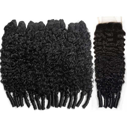  Hair Natural Black Burmese Curly 4 Bundles with 4x4 Lace Closure For Woman