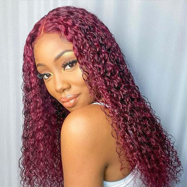 Glueless Color Wigs Water Wave 99J Burgundy Color Wear Go Glueless Wig Pre-cut Lace Wig Preplucked 7x5 Lace Wig