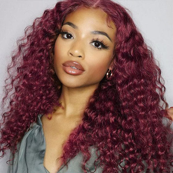 Glueless Color Wigs Water Wave 99J Burgundy Color Wear Go Glueless Wig Pre-cut Lace Wig Preplucked 7x5 Lace Wig