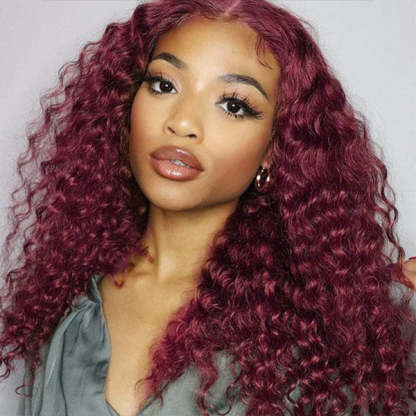 Glueless Color Wigs Water Wave 99J Burgundy Color Wear Go Glueless Wig Pre-cut Lace Wig Preplucked 7x5 Lace Wig