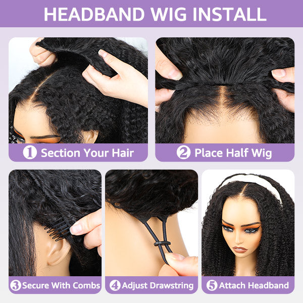 3 In 1 Half Wig | Afro Curly Flexible Fit Half Wig With Drawstring Natural Hairline Beginner Friendly