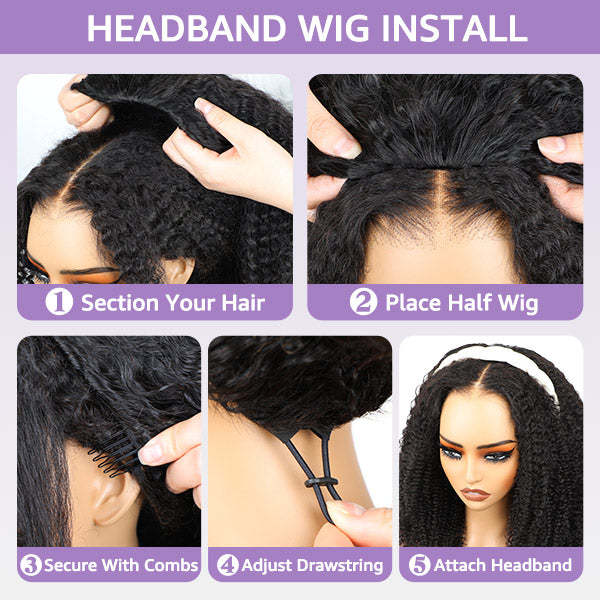 3 In 1 Half Wig | Afro Curly Flexible Fit Half Wig With Drawstring Natural Hairline Beginner Friendly