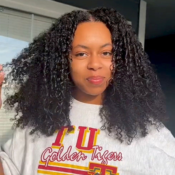 Afro Curly V Part Wig No Leave Out Thin Part Glueless Wigs Human Hair Wig