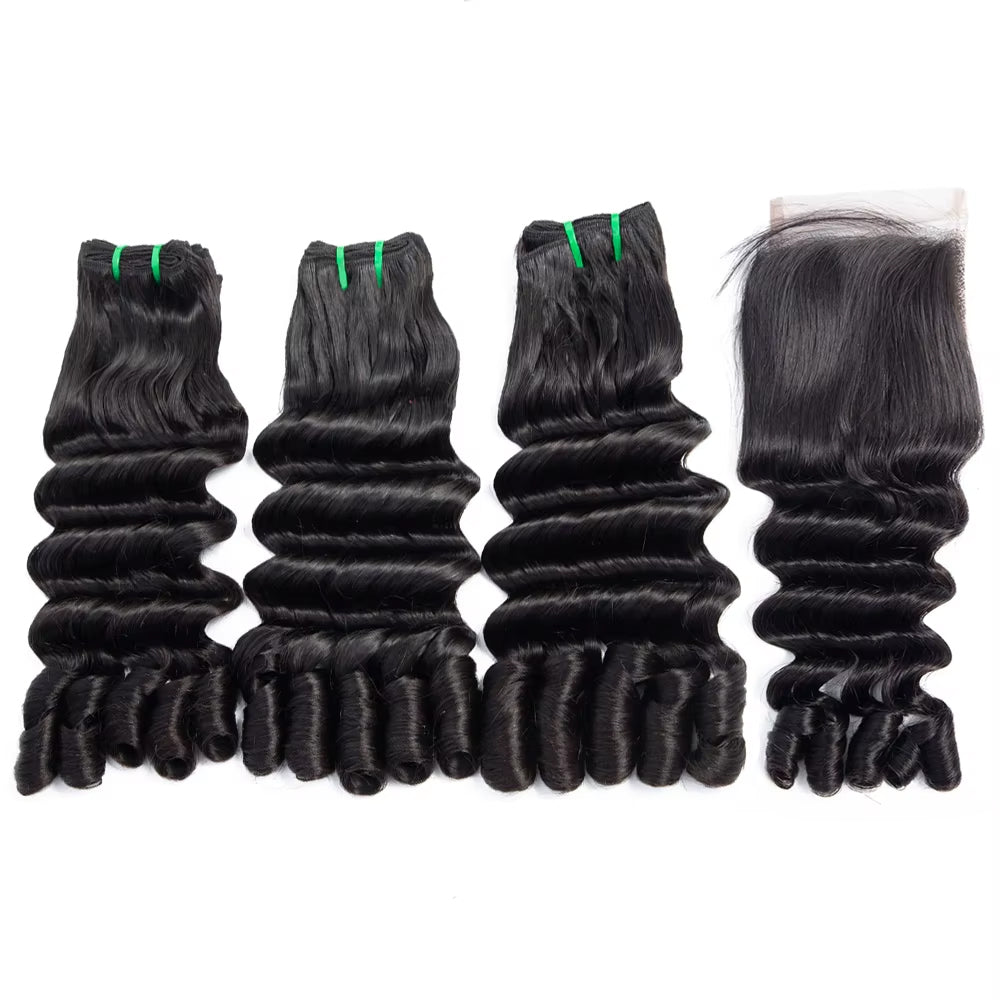  Burmese Curly Funmi Loose Deep 3 Bundles with 4x4 Lace Closure Human Hair Extension