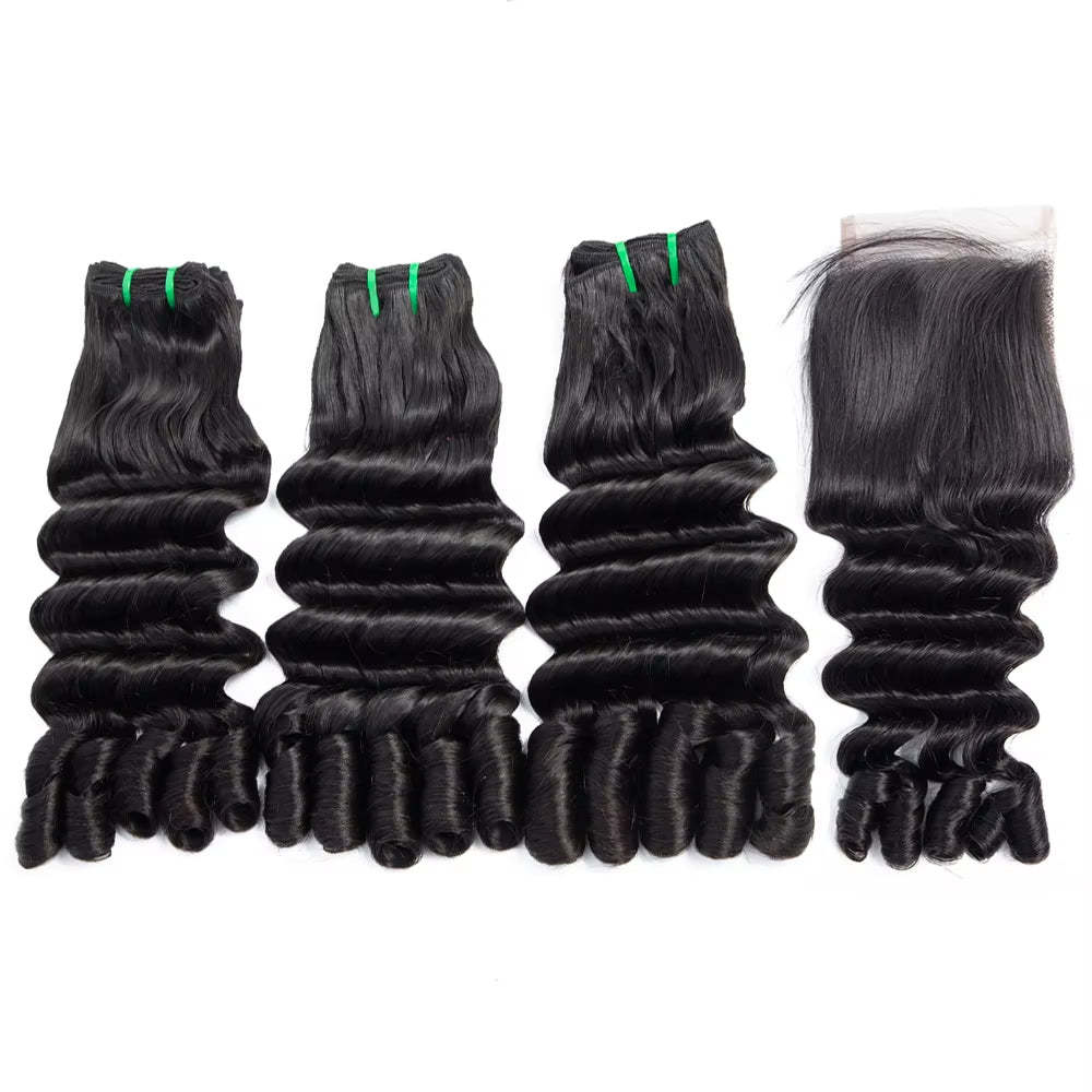  Burmese Curly Funmi Loose Deep 3 Bundles with 4x4 Lace Closure Human Hair Extension