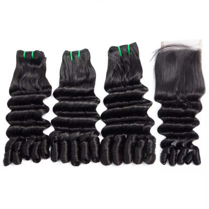  Burmese Curly Funmi Loose Deep 3 Bundles with 4x4 Lace Closure Human Hair Extension