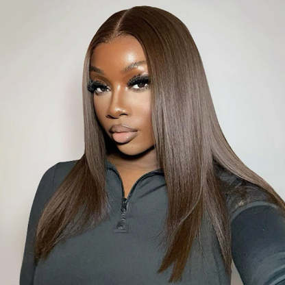  Straight Chocolate Brown Color Layered Cut Wear Go Glueless Wig