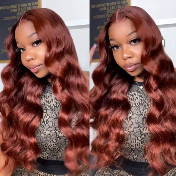 Pre-cut Lace Wig Body Wave Hair Reddish Brown Color Wear Go Glueless Wig 7x5 Lace Wig Preplucked with Natural Hairline