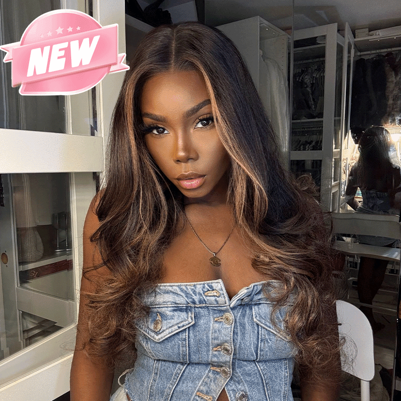 Glueless Luxe Layer 13x4 Highlight Wig Glueless Wavy Human Hair Wear Go 250% Density