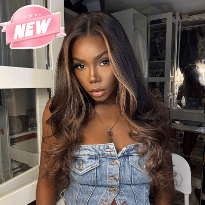 Glueless Luxe Layer 13x4 Highlight Wig Glueless Wavy Human Hair Wear Go 250% Density