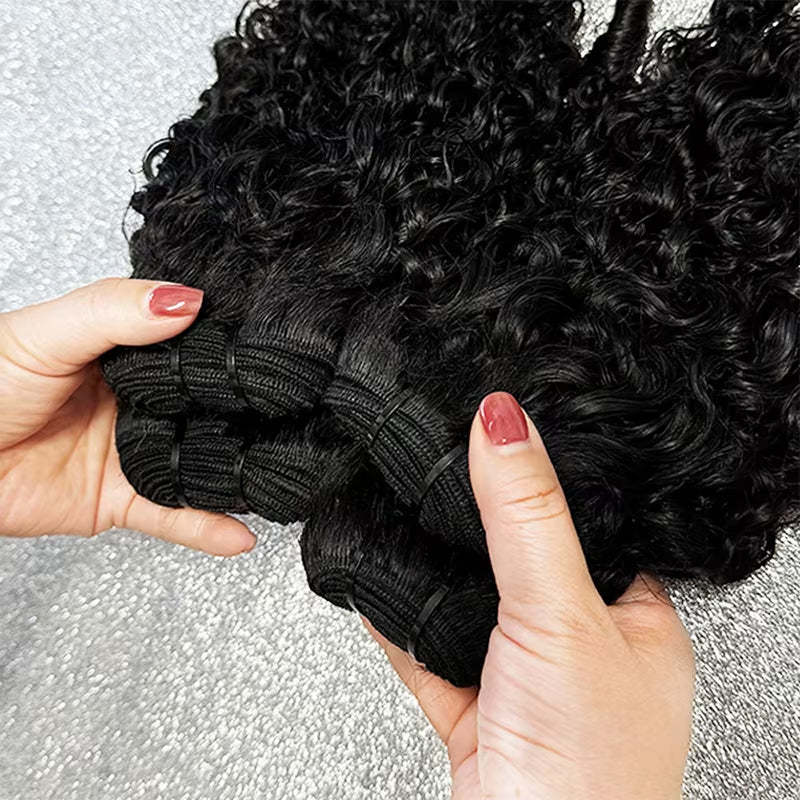  Hair Natural Black Burmese Curly 4 Bundles with 4x4 Lace Closure For Woman