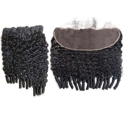  Brazilian Burmese Curly Human Hair 3 Bundles with 13x4 Frontal HD Lace for Women