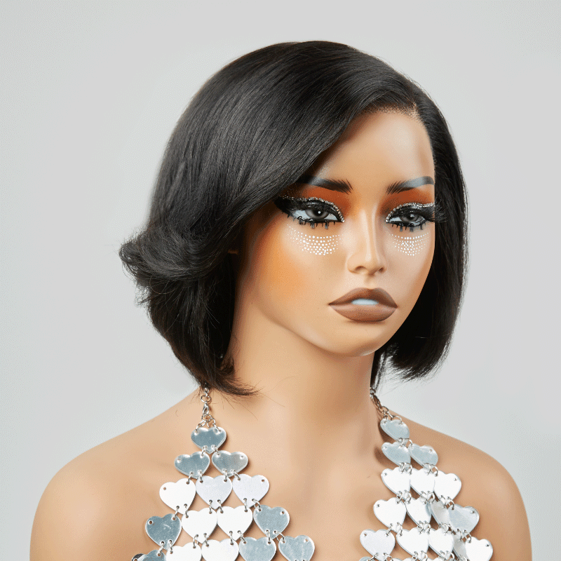 Pre-plucked 13x4 Glueless Layered Cut Natural Color Bob Wig Glueless Wavy