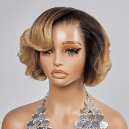 13x4 Glueless Blonde Color Ombre Layered Bob Wig Glueless Wavy