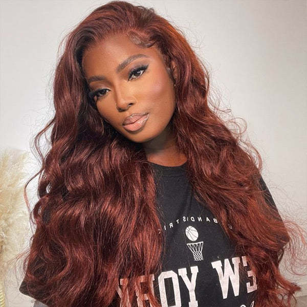 Pre-cut Lace Wig Body Wave Hair Reddish Brown Color Wear Go Glueless Wig 7x5 Lace Wig Preplucked with Natural Hairline