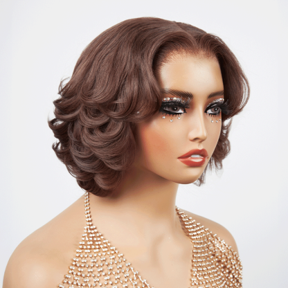 13x4 Glueless Wear Go Layer Chocolate Brown Color Bob Wig Glueless Wavy