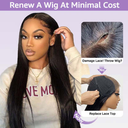24h Shipping | Wigari Block Wig Straight Hair Bleached Knots Wig With Optional Replaceable Zip Lace Tops