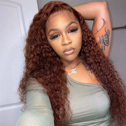 Autumn Vibe Reddish Brown Color Water Wave Human Hair 13x4 4x4 Skin Melt Lace Front Wigs