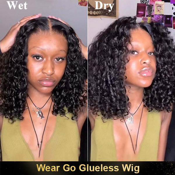  Wear Go Wigs Water Wave Bob Wig 10-16 inches Pre Cut 7x5 HD Lace Closure Short Glueless Wig With Elastic Drawstring
