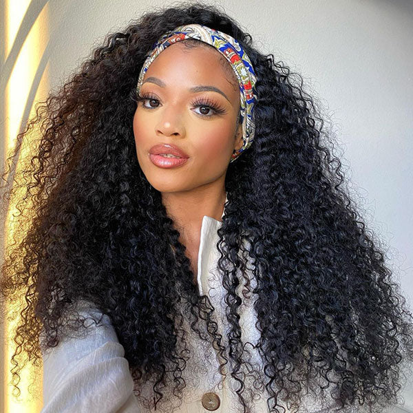 3 In 1 Half Wig | Afro Curly Flexible Fit Half Wig With Drawstring Natural Hairline Beginner Friendly