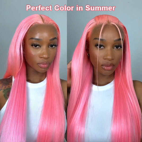 Salmon Pink Color 13*4 Lace Front Wig Human Hair Color Wig