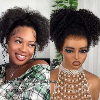 Invisible Strap 360 Lace Bleached Knot Pre-Cut Lace Curly Wig