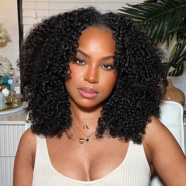 Afro Curly V Part Wig No Leave Out Thin Part Glueless Wigs Human Hair Wig