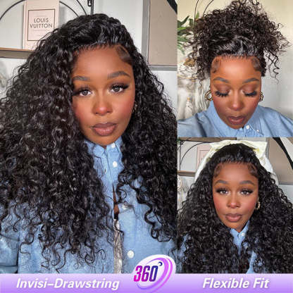  Water Wave Invisi-Drawstring Flexible Fit 360 Lace Frontal Glueless Wig With Bleached Knots