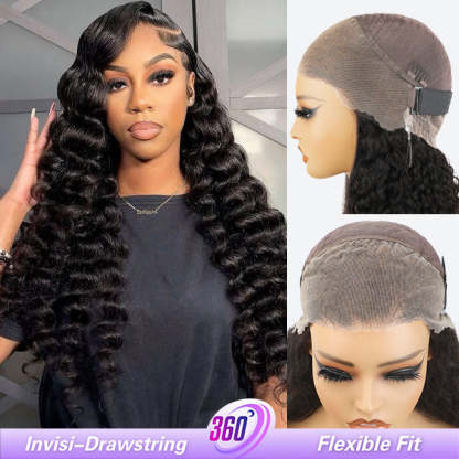 WIGARI Loose Deep Invisi-Drawstring 360 Lace Glueless Wig Bleached Knots Human Hair Wig