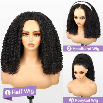 3 In 1 Half Wig | Kinky Curly Glueless Half Wig Invisible Hairline Protective Style
