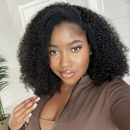 3 In 1 Half Wig | Afro Curly Flexible Fit Half Wig With Drawstring Natural Hairline Beginner Friendly