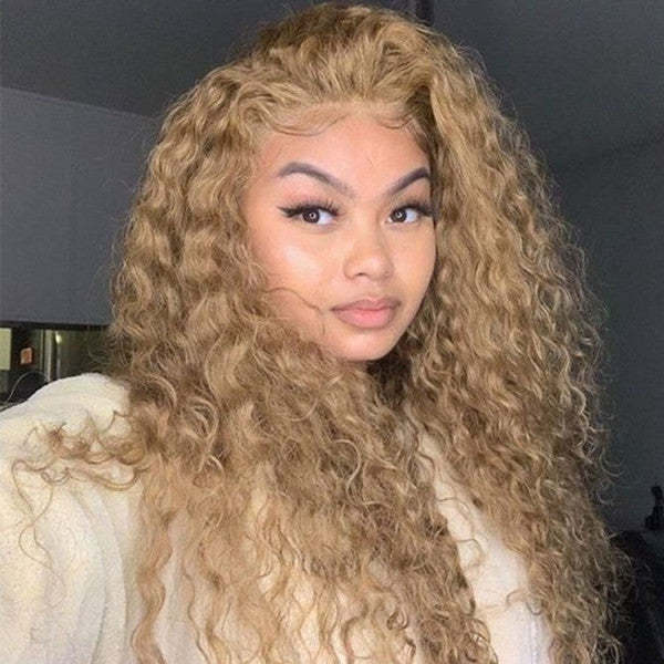 Honey Blonde #27 Color Preplucked 13x4 4x4 Lace Front Wigs Straight Wavy Curly Hair Texture