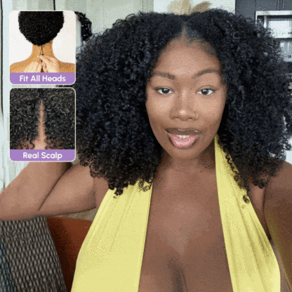 Afro Curly V Part Wig No Leave Out Thin Part Glueless Wigs Human Hair Wig