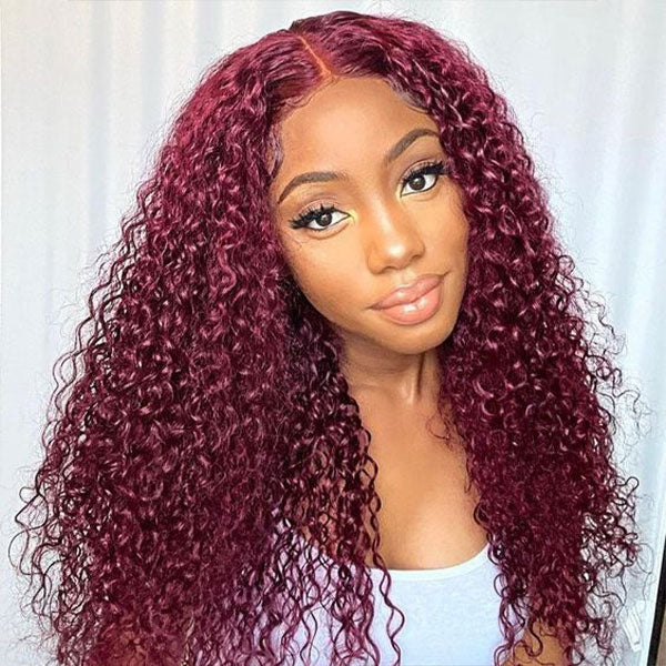 Glueless Color Wigs Kinky Curly 99J Burgundy Color Wear Go Glueless Wig Pre-cut Lace Wig Preplucked 7x5 Lace Wig