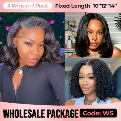 Wholesale Package | Pre Cut 7x5 HD Lace Wear Go Glueless Wigs Pre-Bleached Short Bob Wigs