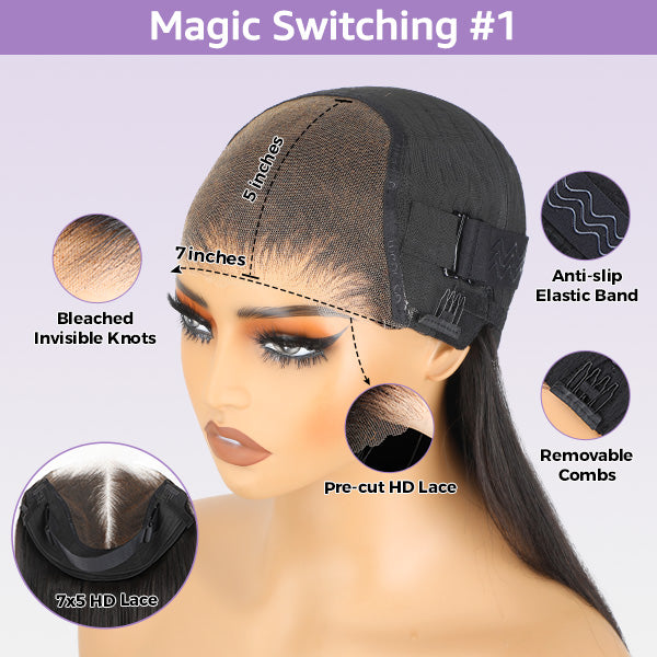 24h Shipping | Wigari Block Wig Straight Hair Bleached Knots Wig With Optional Replaceable Zip Lace Tops