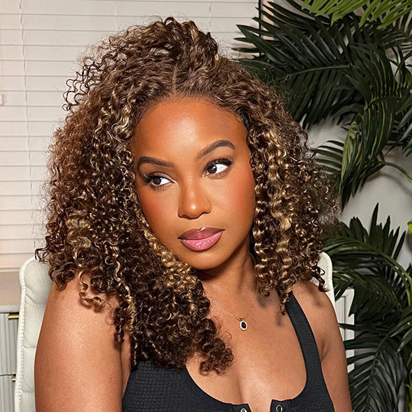  4/27 Highlight Color Wear Go Glueless Wigs Pre Cut 7x5 HD Lace Kinky Curly Hair Short Bob Wigs