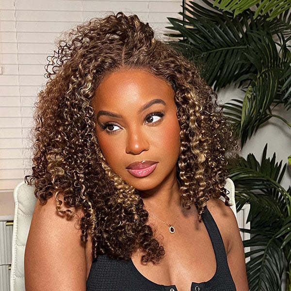  4/27 Highlight Color Wear Go Glueless Wigs Pre Cut 7x5 HD Lace Kinky Curly Hair Short Bob Wigs