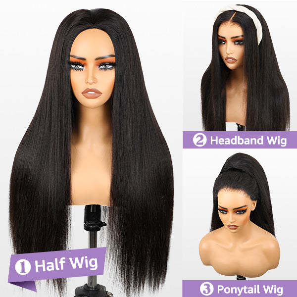 3 In 1 Half Wig | Natural Look Invisible Straight Half Wig For Versatile Styling