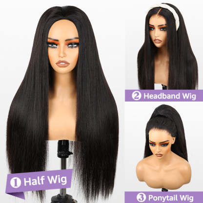 3 In 1 Half Wig | Natural Look Invisible Straight Half Wig For Versatile Styling