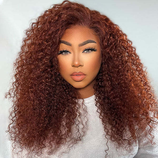 Kinky Curly Reddish Brown Wear Go Wig Pre-cut 7x5 Lace Glueless Human Hair Wigs