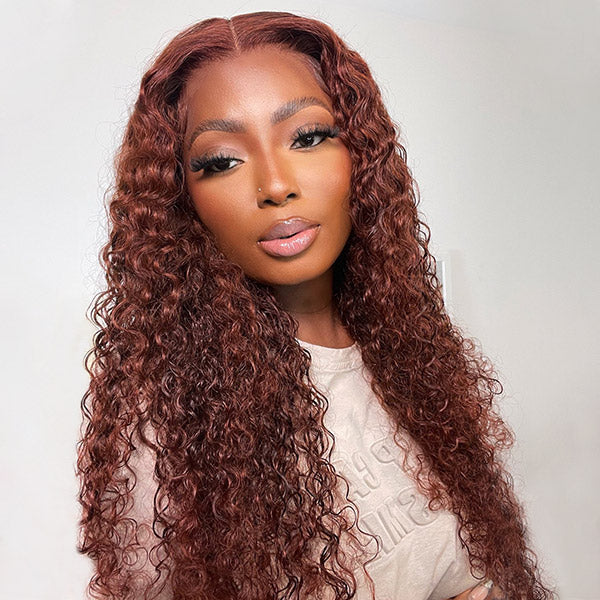 Kinky Curly Reddish Brown Wear Go Wig Pre-cut 7x5 Lace Glueless Human Hair Wigs