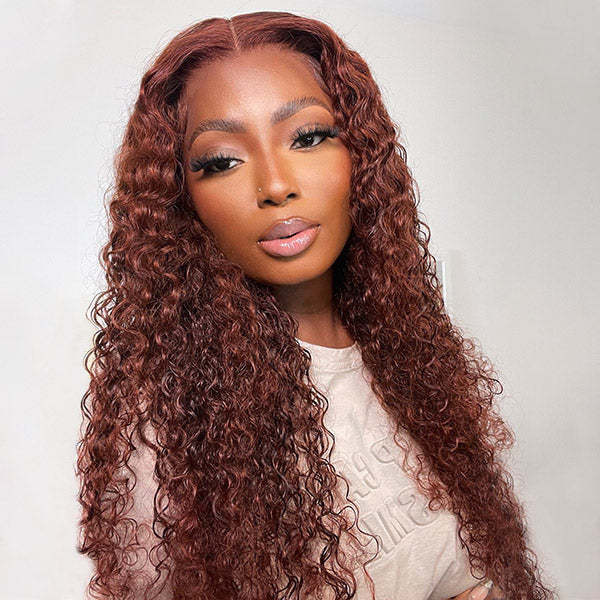 Kinky Curly Reddish Brown Wear Go Wig Pre-cut 7x5 Lace Glueless Human Hair Wigs