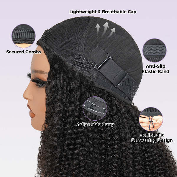 3 In 1 Half Wig | Afro Curly Flexible Fit Half Wig With Drawstring Natural Hairline Beginner Friendly