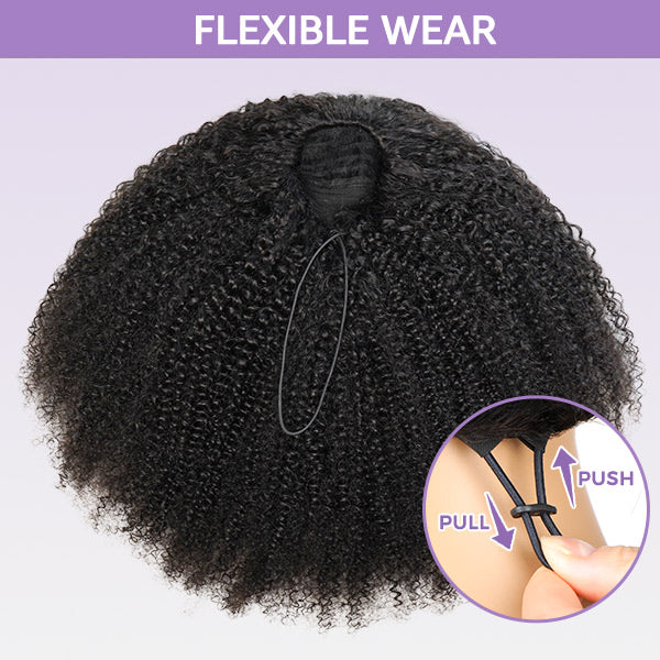 3 In 1 Half Wig | Afro Curly Flexible Fit Half Wig With Drawstring Natural Hairline Beginner Friendly