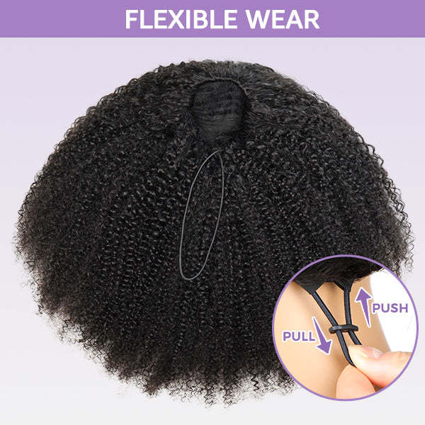 3 In 1 Half Wig | Afro Curly Flexible Fit Half Wig With Drawstring Natural Hairline Beginner Friendly