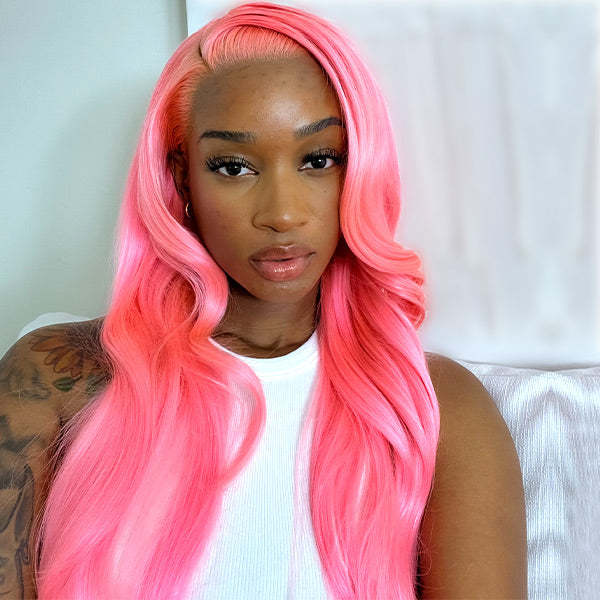 Salmon Pink Color 13*4 Lace Front Wig Human Hair Color Wig