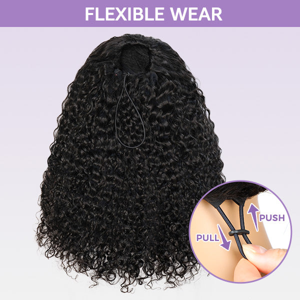 3 In 1 Half Wig | Glueless Invisible Water Wave Half Wig Flip Over Human Hair Wig