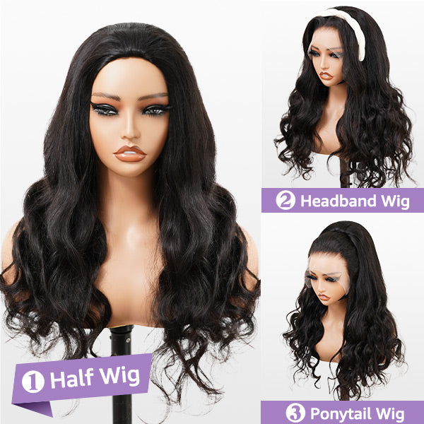 3 In 1 Half Wig | Glueless Install Invisible Body Wave Half Wig With Breathable Cap