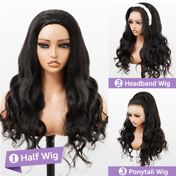 3 In 1 Half Wig | Glueless Install Invisible Body Wave Half Wig With Breathable Cap